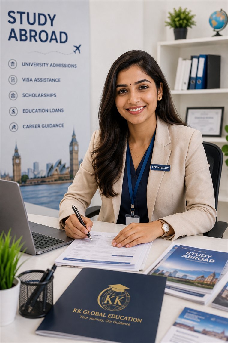 A KK Global Education counsellor reviewing a student's study-abroad application